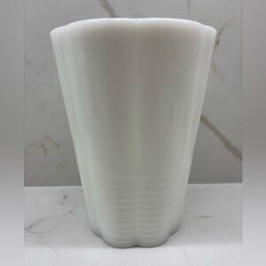 Vintage Art Deco Style White Textured Milk Glass Large Vase with Ribbed Accents